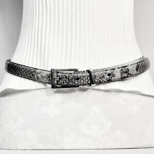💎Talbots Italian Womens Skinny Belt Large Waist Gray Snake Print Genuine Leather